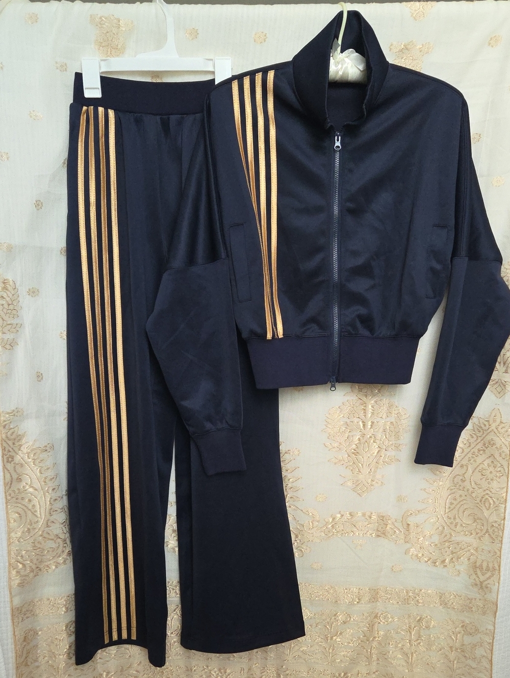 NWOT Commense Navy Track Jacket and Joggers with Gold Stripes